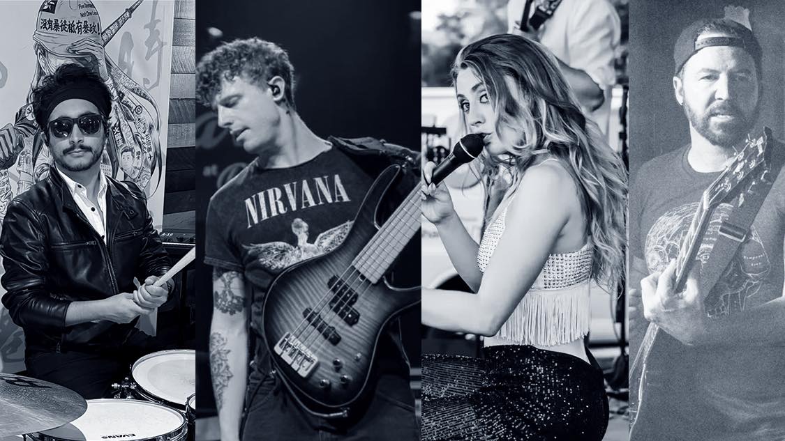 3 men and 1 woman playing music